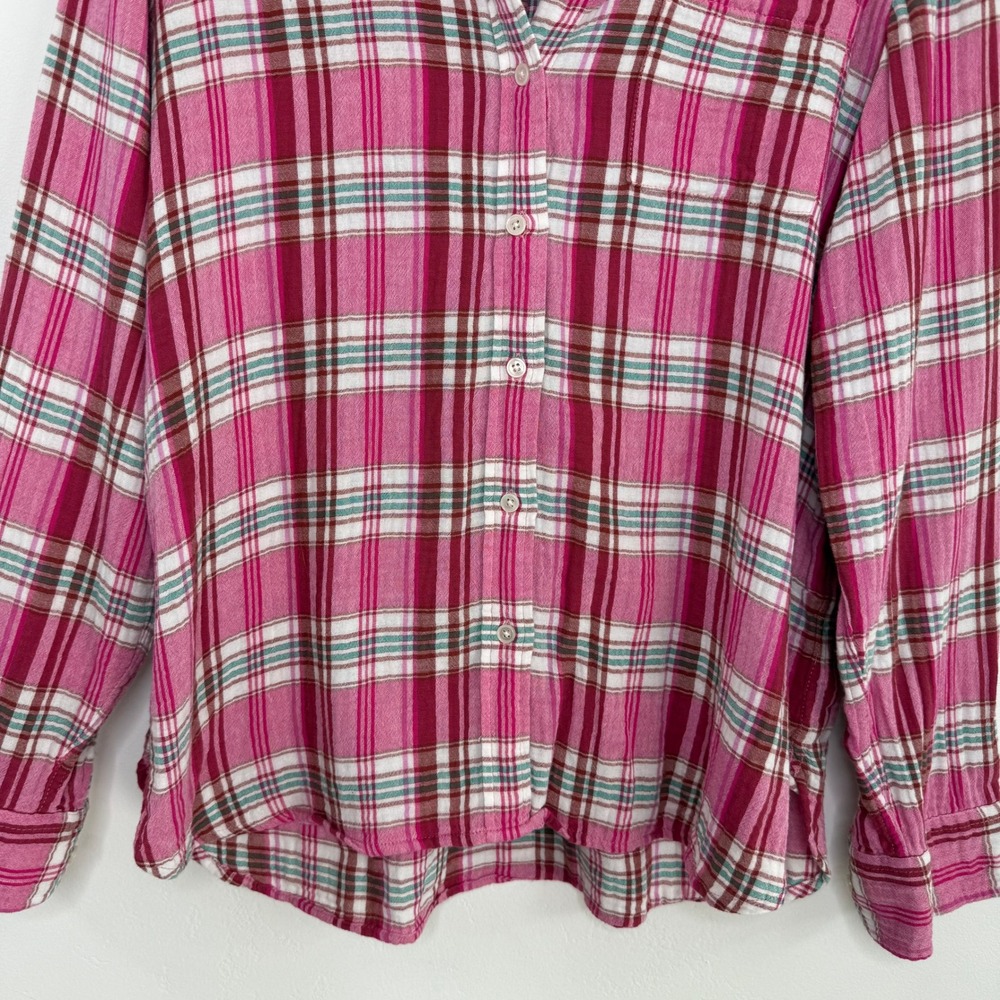 J.Crew Plaid Button Down Shirt Pink‎ Green Long Sleeve Sz L Cotton Flannel Cozy - Picture 3 of 11